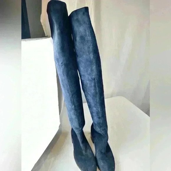TORY BURCH CAITLIN Blue Suede Over Knee Boots - Picture 1 of 8
